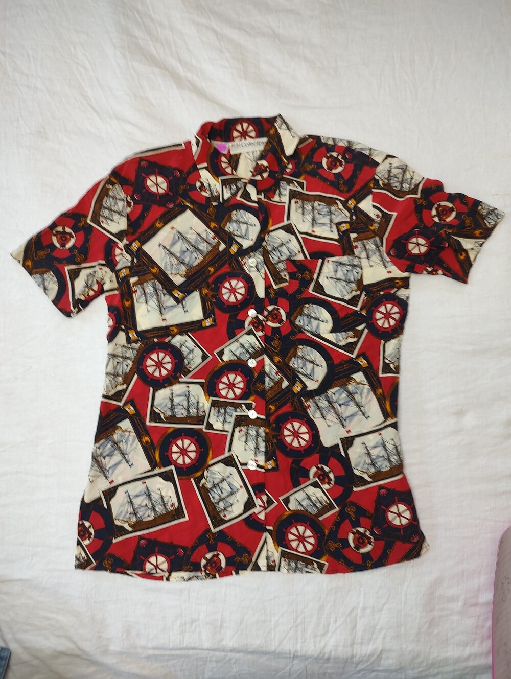 JH Collectibles Women Red Nautical Print Short-Sleeve Shirt  10 Ship Sailboat